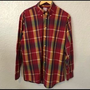 Brooks Brothers 346 Mens Button Down Dress Shirt All Cotton Red Plaid Medium